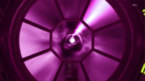 Spaceship Flying Through Hyperspace Light Speed Tunnel Color Pink V2