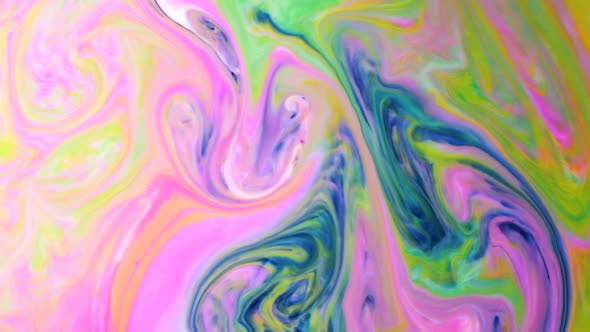 Abstract Psychedelic Background. Black Ink Mixed with Colorful Paints in Milk Slow Motion