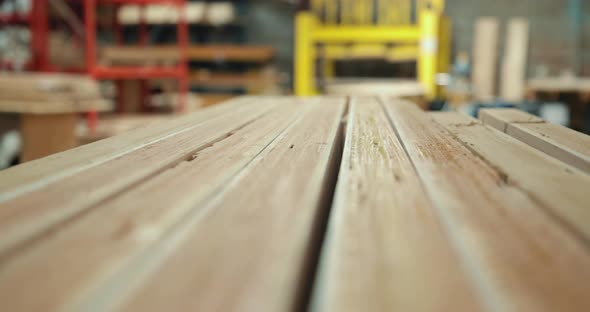 Wood planks in woodshop