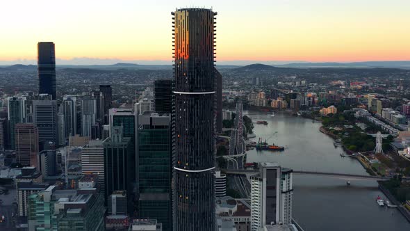 Meriton Suites Herschel Street In Brisbane CBD Near Roma Street During Sunrise In QLD, Australia. Ae