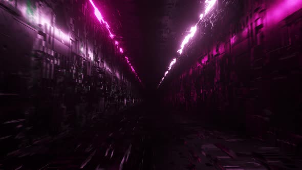 Endless Flight in a Futuristic Metal Corridor