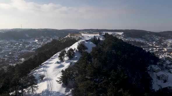 Aerial Drone View of the 13Thcentury Medieval Kremenets Castle in a Territory of Ukraine Country