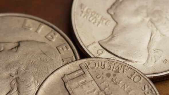 Rotating stock footage shot of American coins