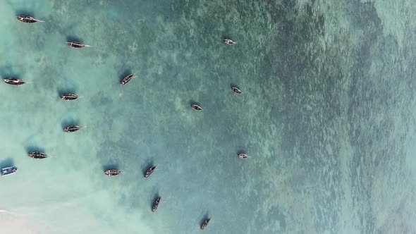 Vertical Video Boats in the Ocean Near the Coast of Zanzibar Tanzania Aerial View