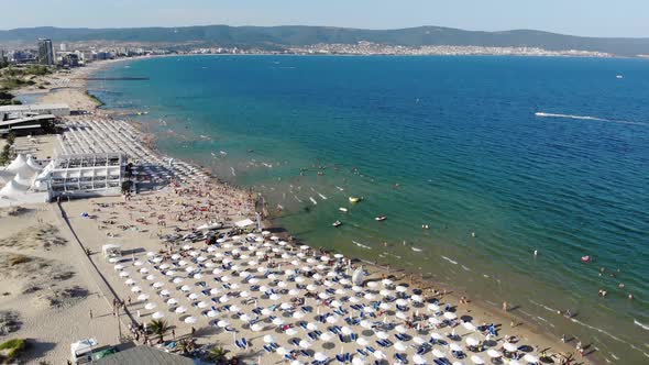 Aerial footage of the beautiful coastline of Bulgaria at the area of Sunny Beac