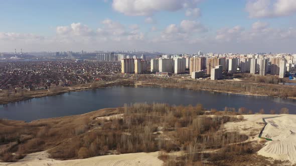 Aerial View of the Left Bank of Kyiv Poznyaki District