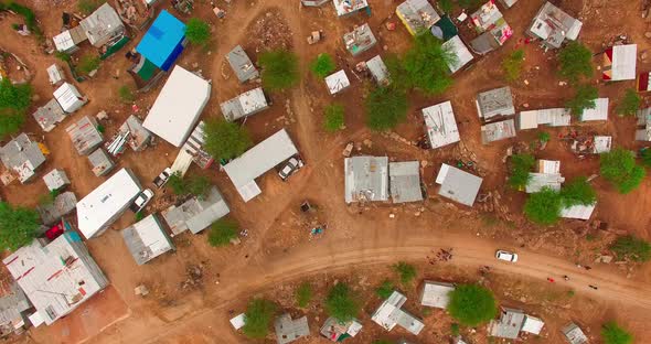 A Bird's-eye View Taken Over a City with Ruined Houses in Namibia, Africa. The Poor People Live in