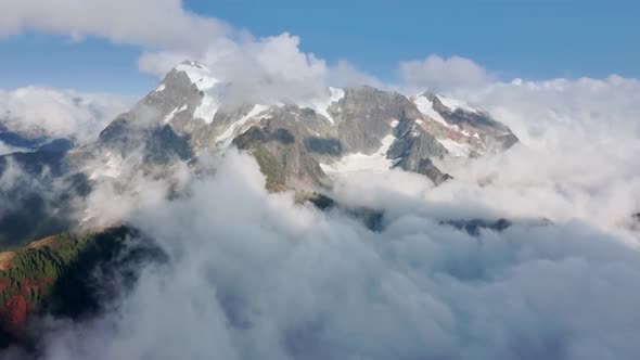 Aerial Cold Mountain Peaks Covered By Snow and Glaciers USA Eco Tourism Shot