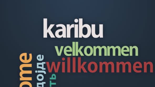 Typography animation. The Welcome word in different international languages.