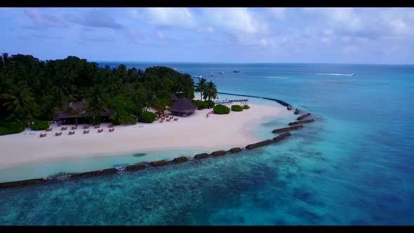 Aerial view panorama of exotic sea view beach journey by turquoise water with clean sand background 