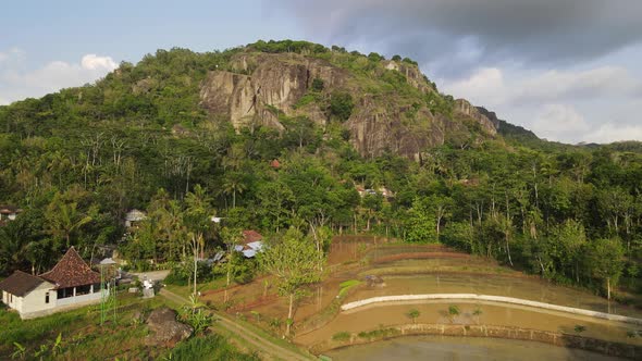 Aerial view of cliffs Gunung Api Purba in Yogyakarta, Indonesia.