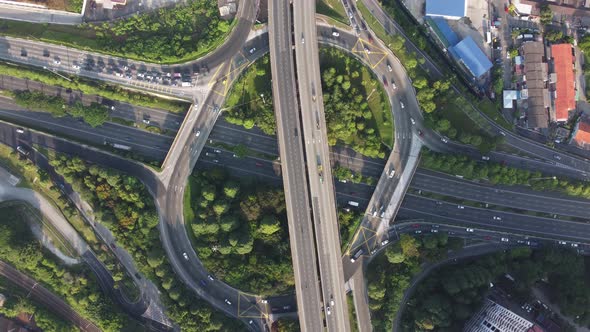 Aerial rotating view flyover at roundabout