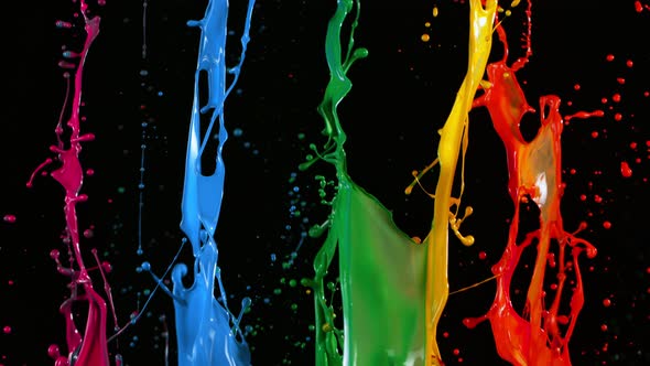 Colorful Paint Splashes in Super Slow Motion Isolated on Black Background 1000Fps