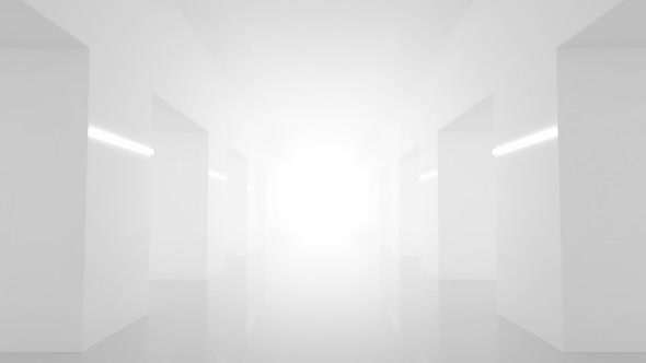 White corridor with columns and fog