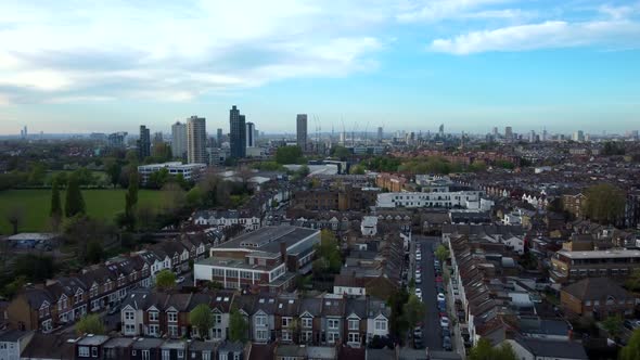 Aerial view Wandsworth in London with residential homes and high rise buildings