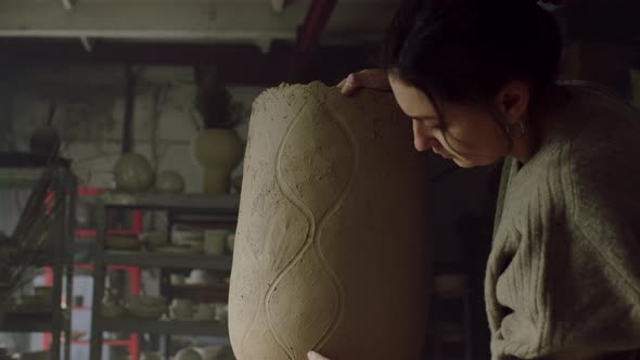 Craftswoman Is Modelling Big Vase