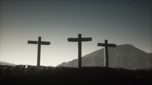 Wooden Crucifix Cross at Mountain alt
