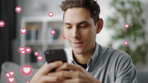 Man is Getting Heart Likes with Smartphone