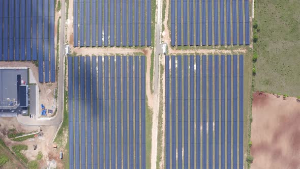 El Soco solar photovoltaic park of San Pedro De Macoris in Dominican Republic. Aerial top down view