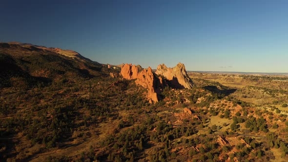 Garden Of The Gods Mountain Valley Sunset Aerial Pan Shot 4K