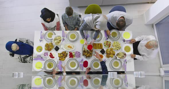 Muslim Family Gathering for Having Iftar in Ramadan Together Top View