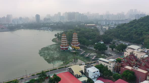 Dragon and Tiger Pagodas famous building in southern Kaohsiung, Taiwan.