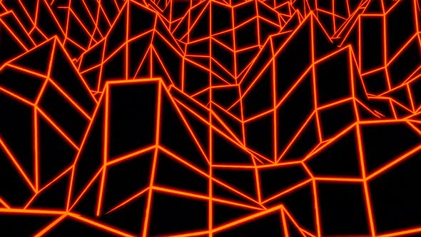 Abstract Moving Transformed Neon Grid on a Black Background