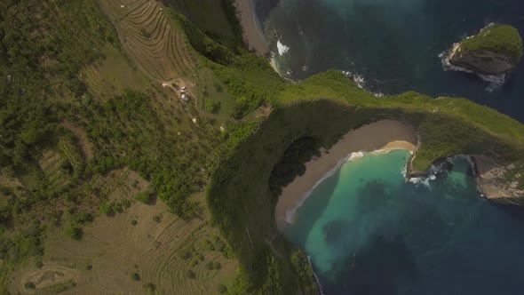 Top view of beautiful Karang Dawa beach with waves. Nusa Penida, Indonesia