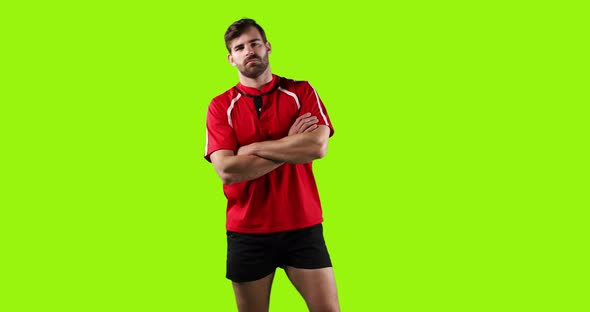 Professional Rugby Player Standing with Crossed Arms