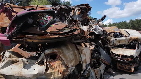 War in Ukraine a Dump of Shot and Burned Cars in the City of Irpen Near Kyiv