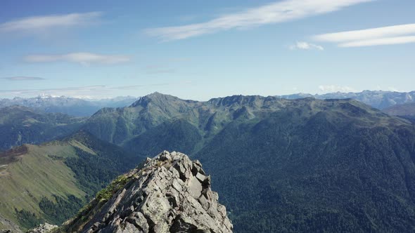 Aerial view, drone moving over a mountain range