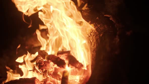 Close up of bonfire in slow motion