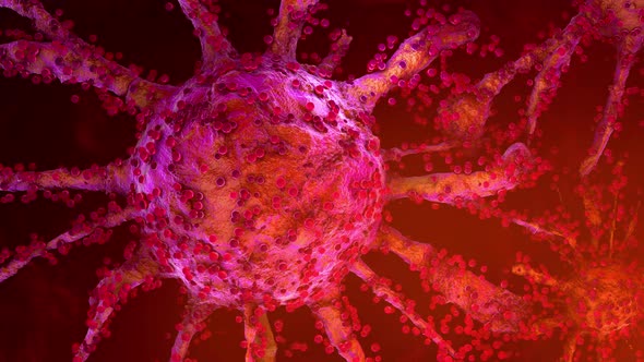 A growing Cancer cell spreading on healthy Tissue