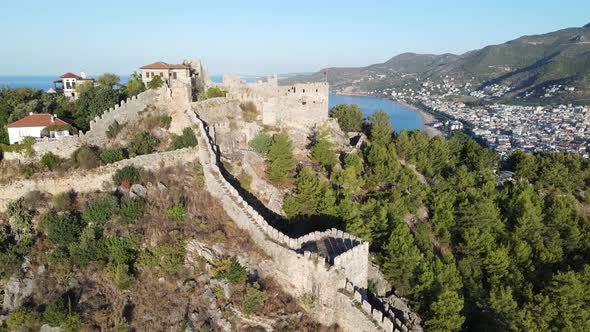 Alanya Castle - Alanya Kalesi Aerial View. Turkey