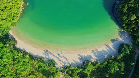 An aerial view of the unique turquoise waters and beautiful mountain coast