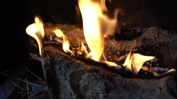 Fire burning in the fireplace in Slow-motion