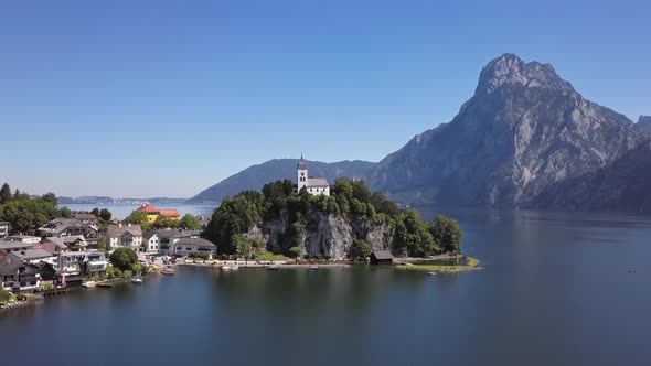 Aerial of Traunkirchen Church, Upper Austria