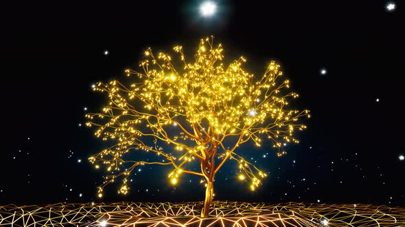 Gold Glowing Magic Tree 4k