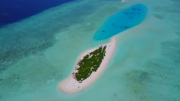 Drone aerial sky of marine bay beach trip by clear lagoon with sand background