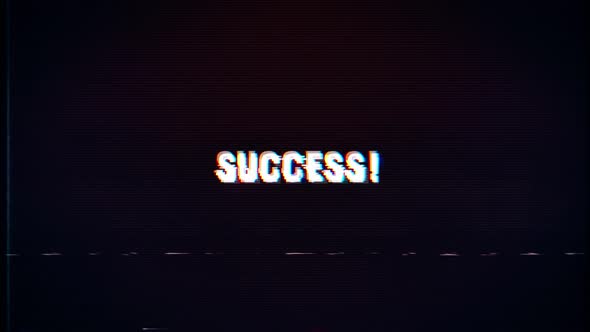 Success text with glitch effects retro screen