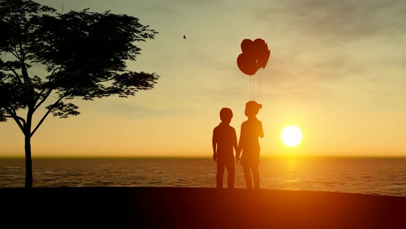 Kids Playing in Sunset Scenery alt
