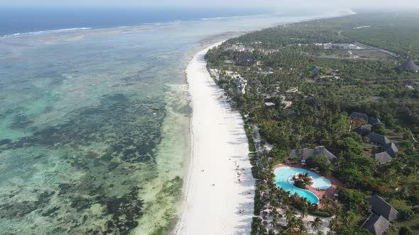 Aerial View of the Indian Ocean Near the Shore of the Island of Zanzibar Tanzania Slow Motion