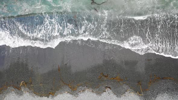 Aerial view of the beach at Morris Cove, Unalaska, Alaska, United States.