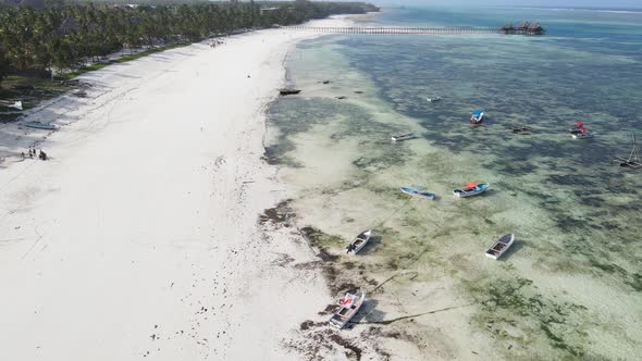 Boats in the Ocean Near the Coast of Zanzibar Tanzania