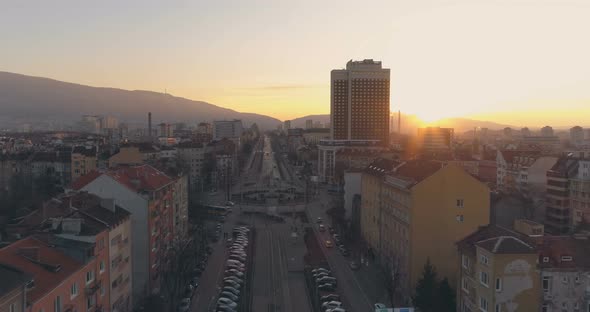 Colorful Buildings on Sunset with Beautiful Roundabout in Sofia, Bulgaria alt