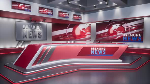 3D Rendering Virtual TV Studio News Backdrop For TV Shows