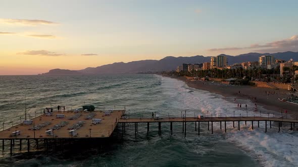 Storm at Sea Filmed on a Drone in the Sunset