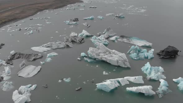 Slow Panning Shot Directly Above Icebergs.