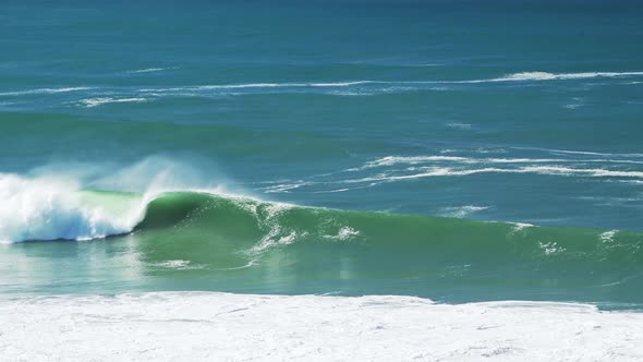 Big Waves Crashing in Ocean, Breaking into the Blue Sea, Powerful Seascape Background with Copy Spac