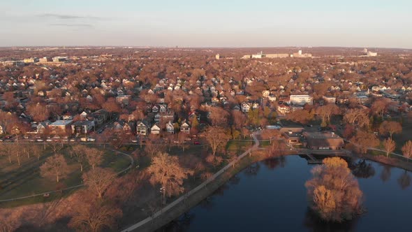 Aerial view homes in Minneapolis during golden hour